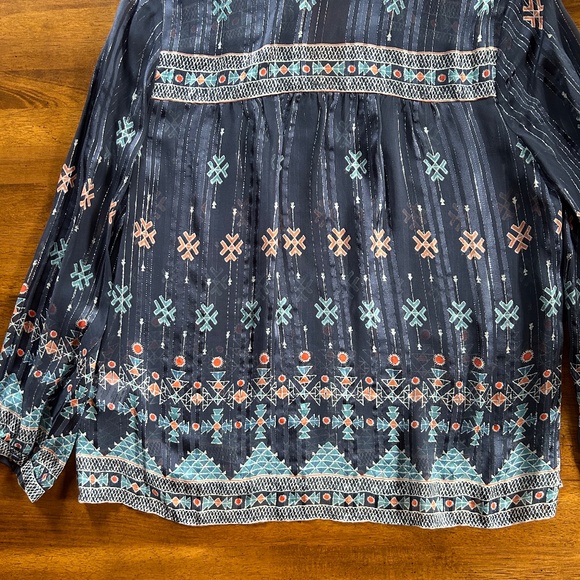Joie Navy Abstract Print Sheer Silk Blouse (Size Medium) - Picture 4 of 8